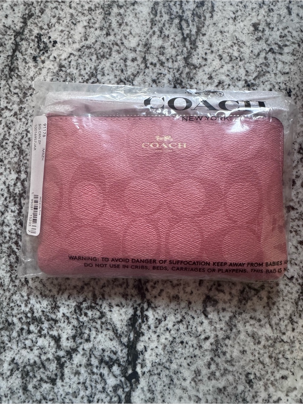 Coach Pink Signature Zip Pouch with Gold Logo